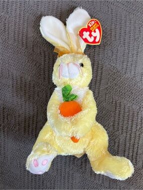 ⁠VTG 2002 Nibblies Ty Beanie Baby Yellow Easter Bunny Plush 10th Anniversary